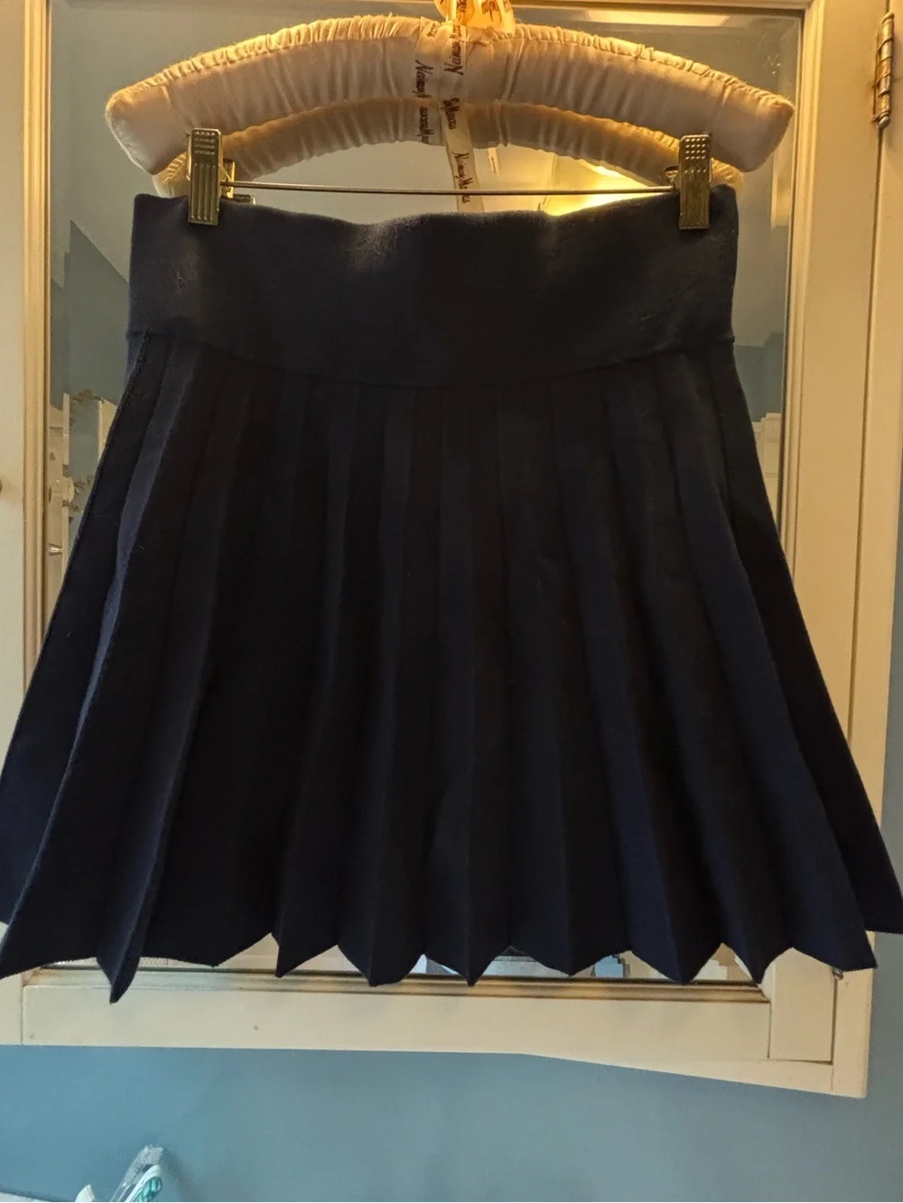 Minnie Rose Navy Pleated Knit Skirt Skort SZ M Dark Academia